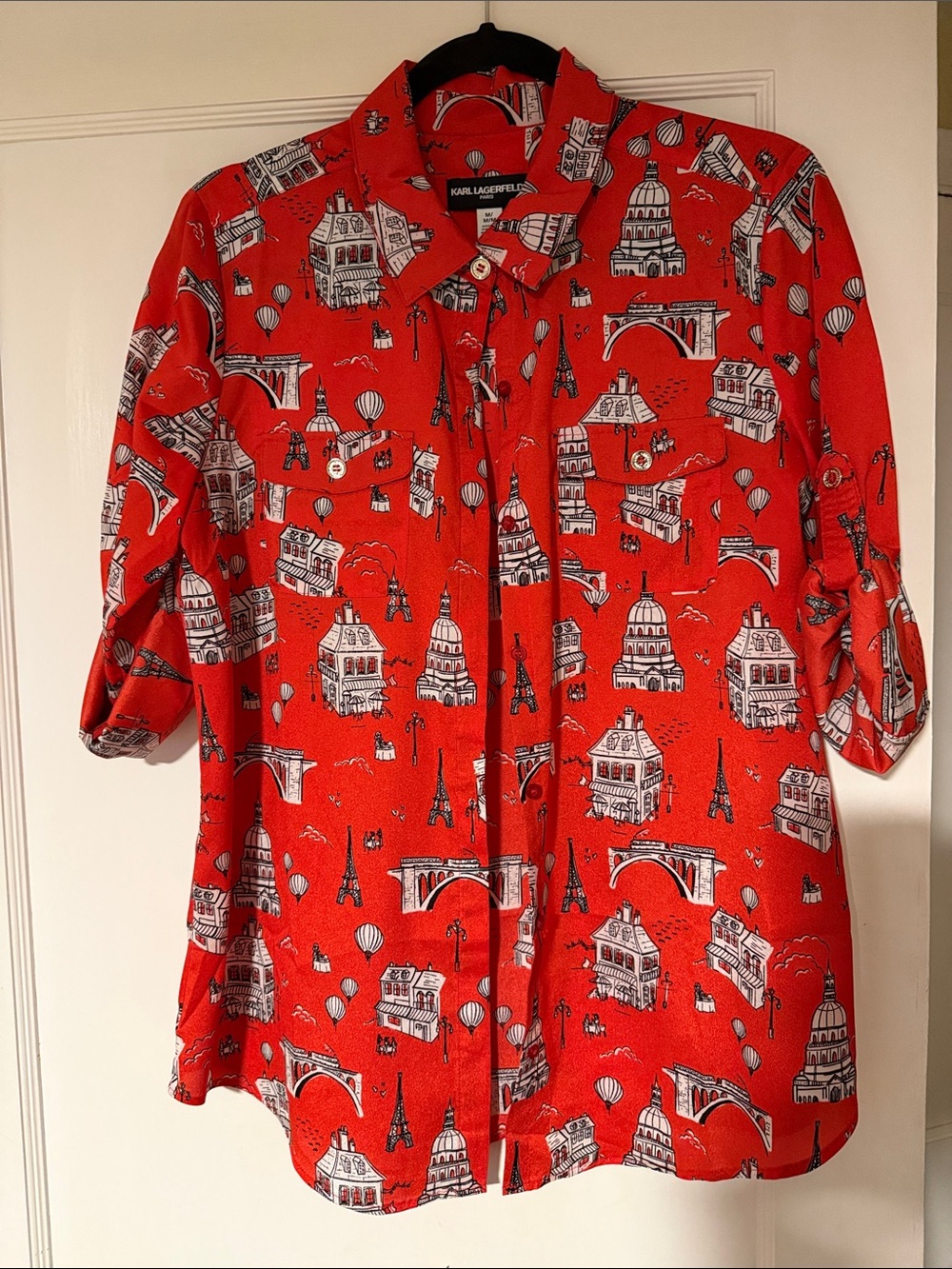 Karl Lagerfeld Kids Bright Red Paris Landmark Button-Up Shirt